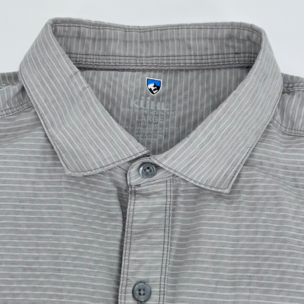 Kuhl Mens Grey Micro Stripe Short Sleeve Button Up Shirt 7261 Large Tapered Fit